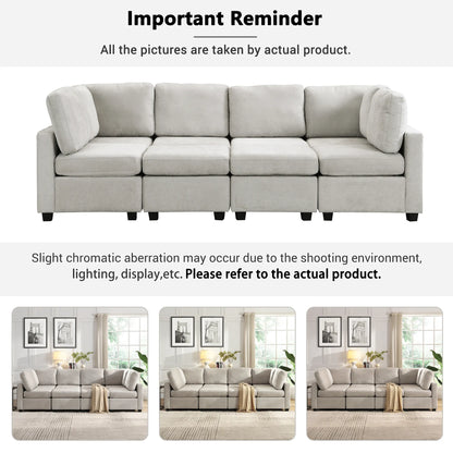 U Shaped Couch, Chenille Sectional Sofa with Ottoman, Grey