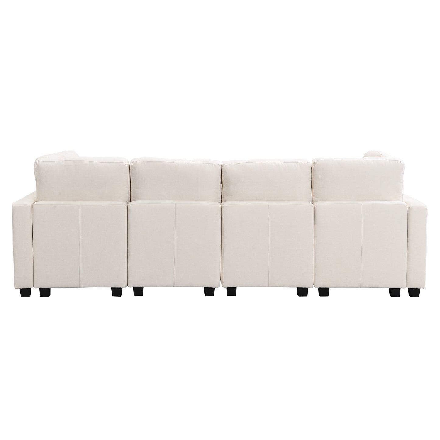 U Shaped Couch, Chenille Sectional Sofa with Ottoman, Beige