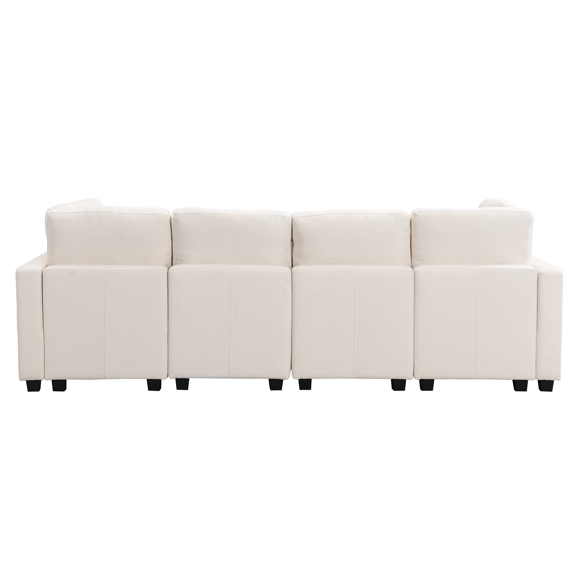U Shaped Couch, Chenille Sectional Sofa with Ottoman, Beige