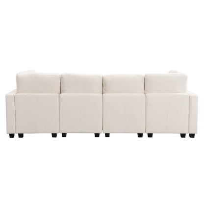 U Shaped Couch, Chenille Sectional Sofa with Ottoman, Beige