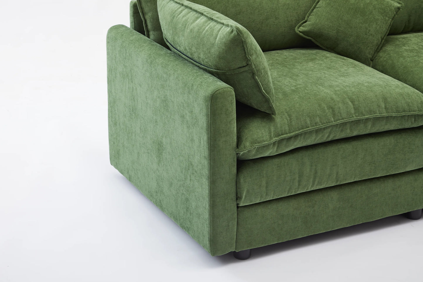 3 Seater Sofa, L Shaped Couch with Ottoman, Beige/Gray/Green
