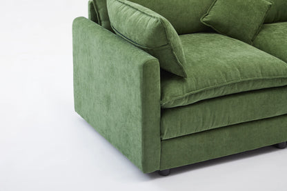 3 Seater Sofa, L Shaped Couch with Ottoman, Beige/Gray/Green