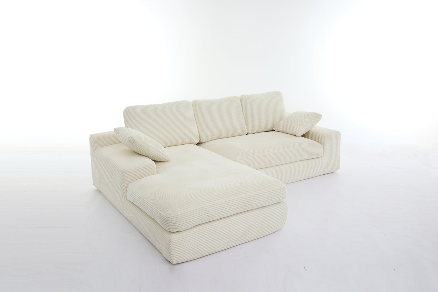 Chaise Lounge Sofa, L Shape Reversible Corduroy Couch Sectional, White