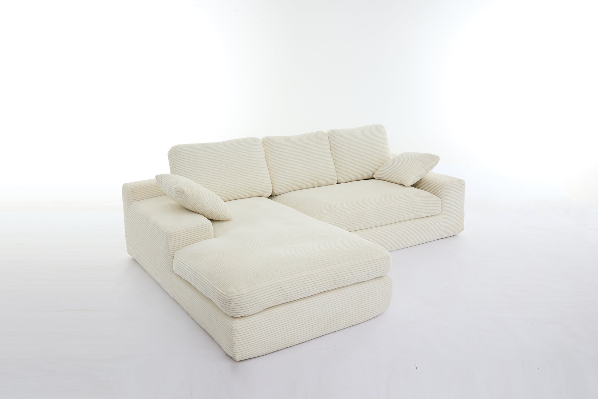 Chaise Lounge Sofa, L Shape Reversible Corduroy Couch Sectional, White
