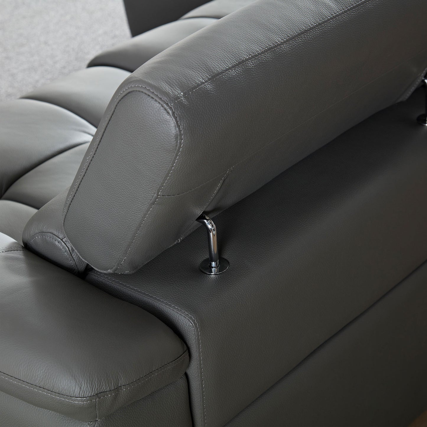 Genuine Leather Recliner Sofa, Modern Couch with Chaise, USB and Adjustable Headrest, Dark Grey