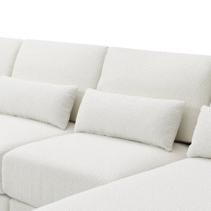 L Shape Couch, Deep Seat Sectional Sofa with Reversible Chaise, Cream