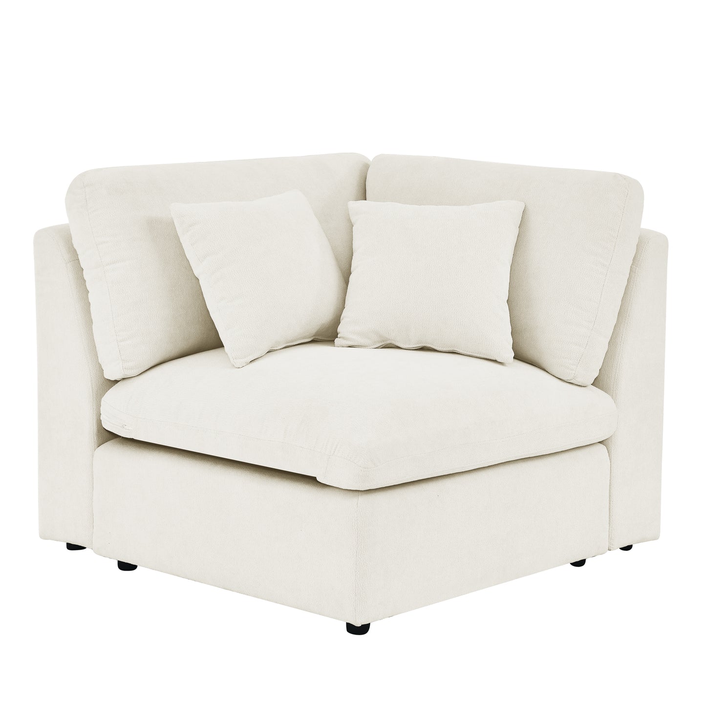 Sofa L Shape, Corner Sectional Couch with Ottoman, Beige