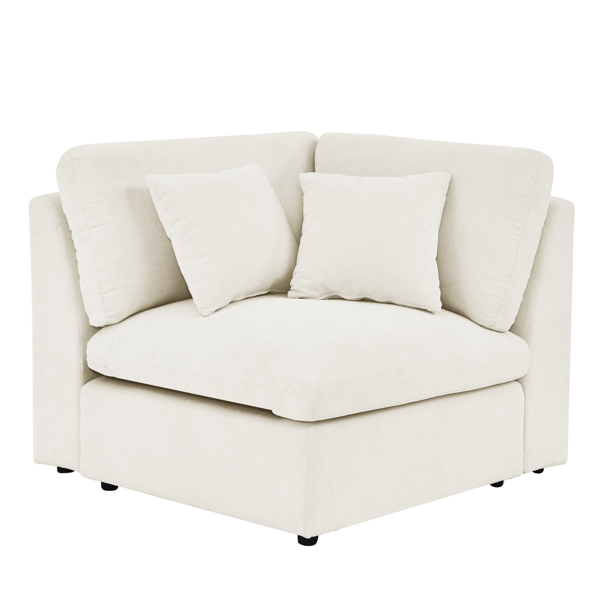 Sofa L Shape, Corner Sectional Couch with Ottoman, Beige