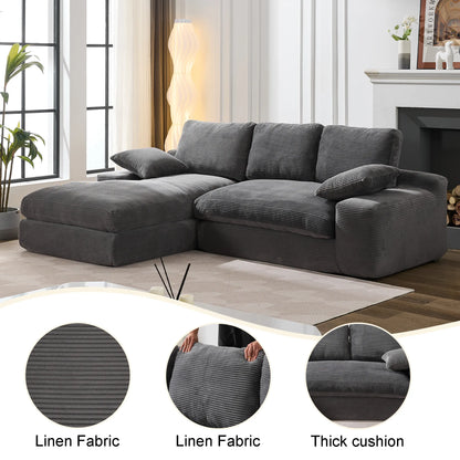 Chaise Lounge Sofa, L Shape Reversible Corduroy Couch Sectional, Grey