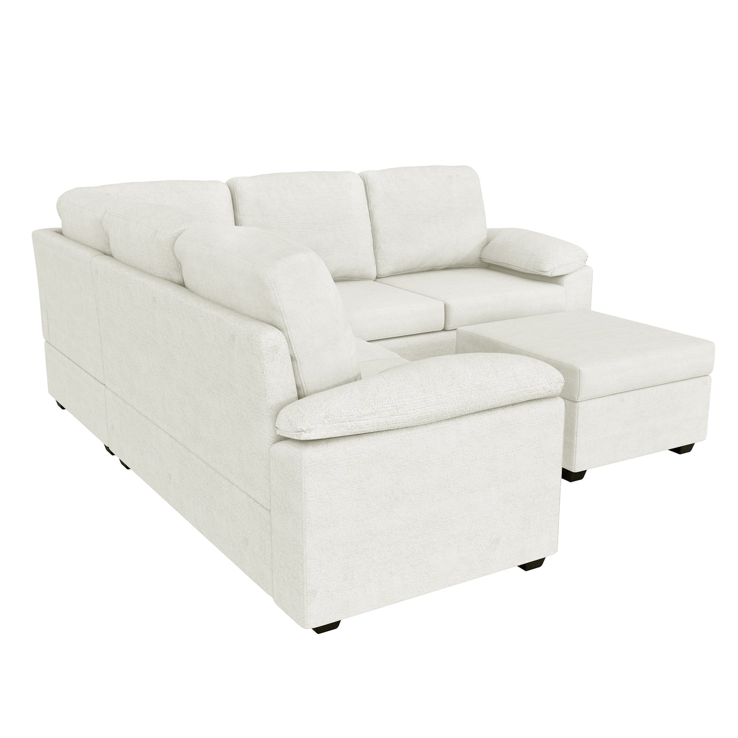 Modern L-Shape Velvet Sectional Sofa, Corner Couch with Ottoman, Beige
