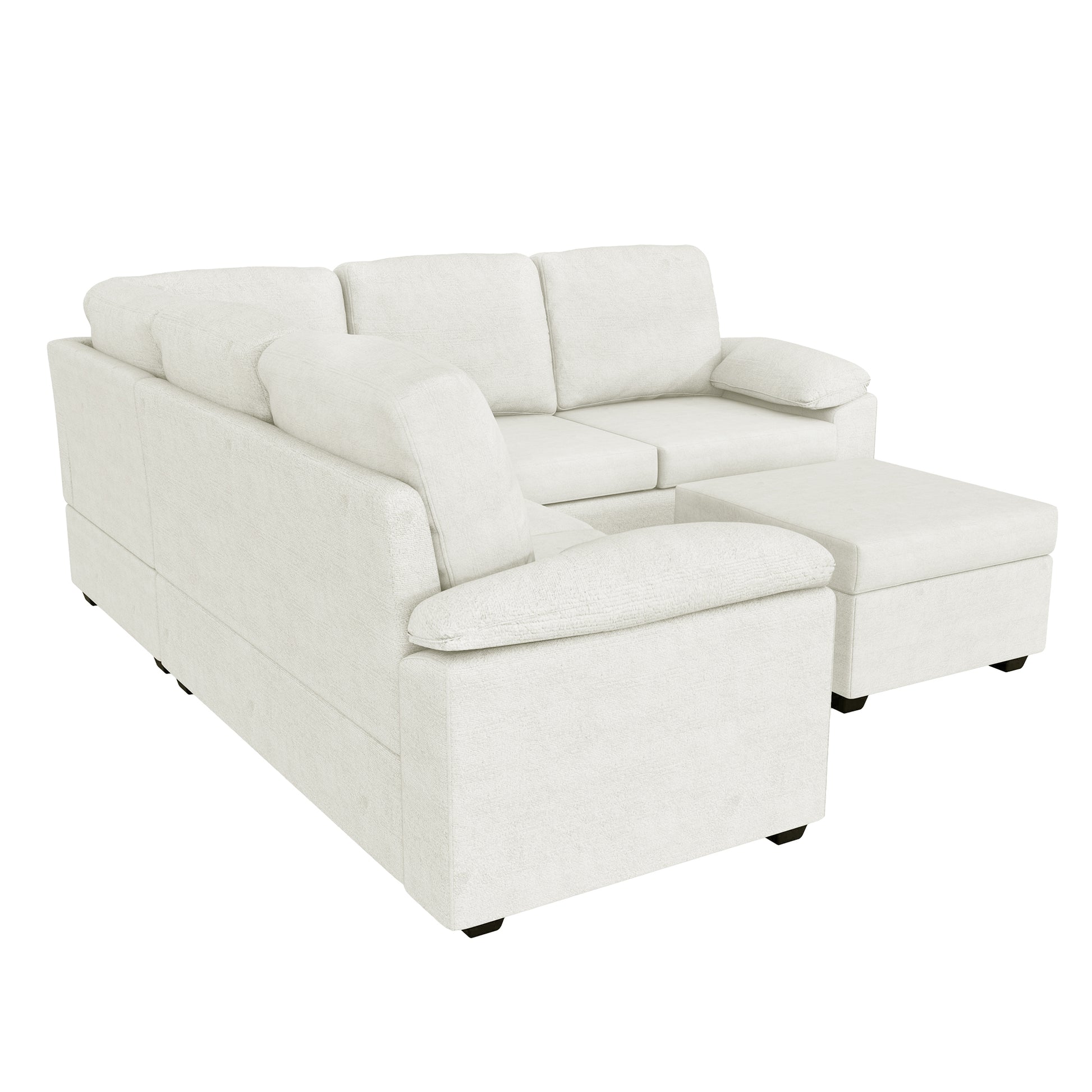 Modern L-Shape Velvet Sectional Sofa, Corner Couch with Ottoman, Beige
