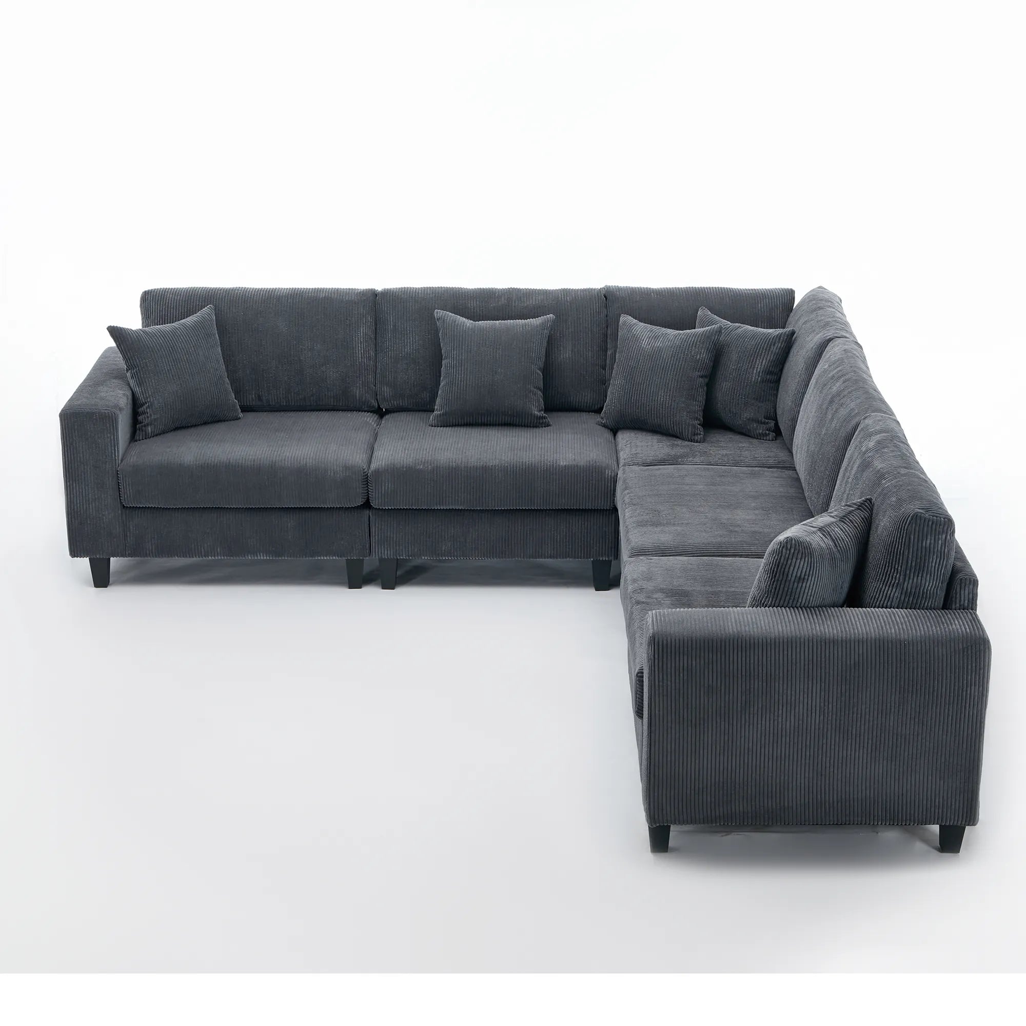 Modular Sectional Sofa, Deep Seat Corduroy Couch, Dark Gray