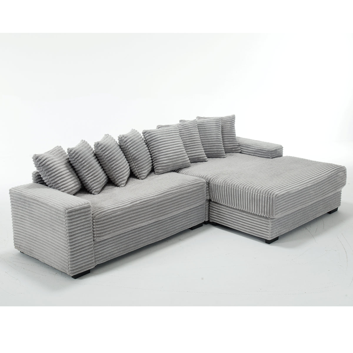 L Shaped Corduroy Couch, Plush Chaise Lounge Sofa, Gray