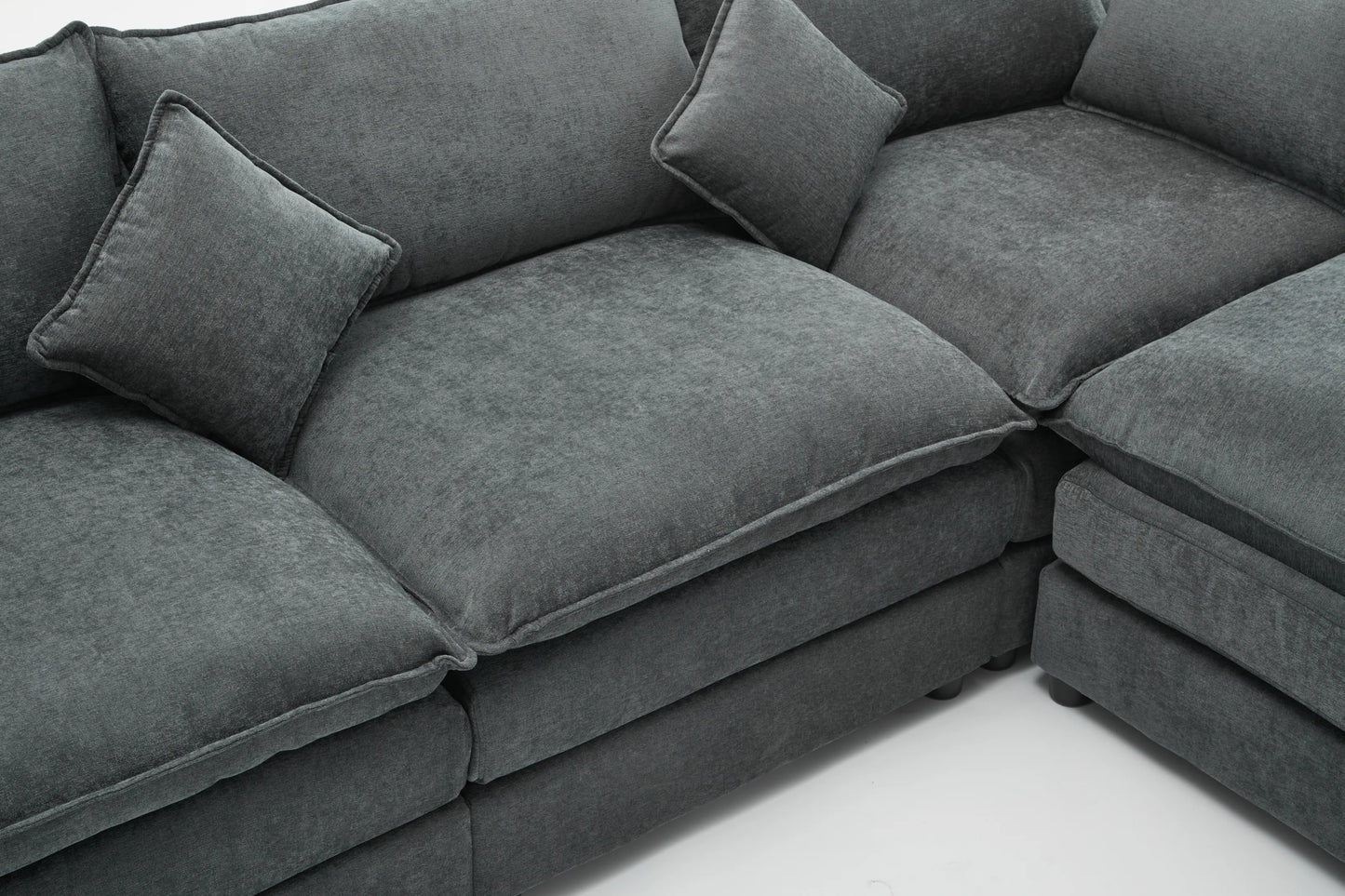 3 Seater Sofa, L Shaped Couch with Ottoman, Beige/Gray/Green
