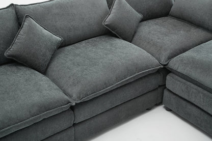 3 Seater Sofa, L Shaped Couch with Ottoman, Beige/Gray/Green