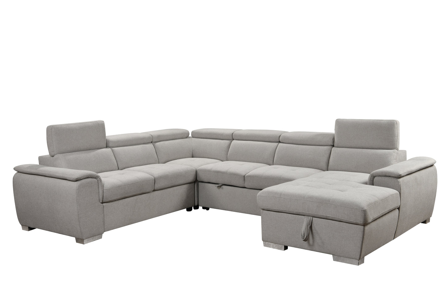 U Shaped 7-seat Sectional with Sofa Bed and Storage Chaise for Living Room - Beige, Gray