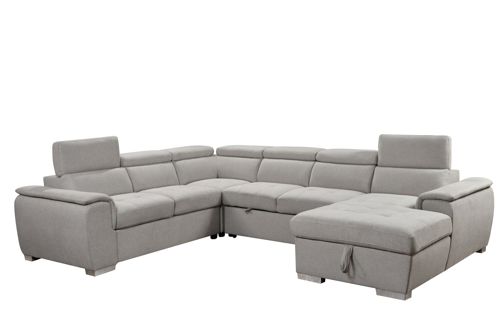 U Shaped 7-seat Sectional with Sofa Bed and Storage Chaise for Living Room - Beige, Gray