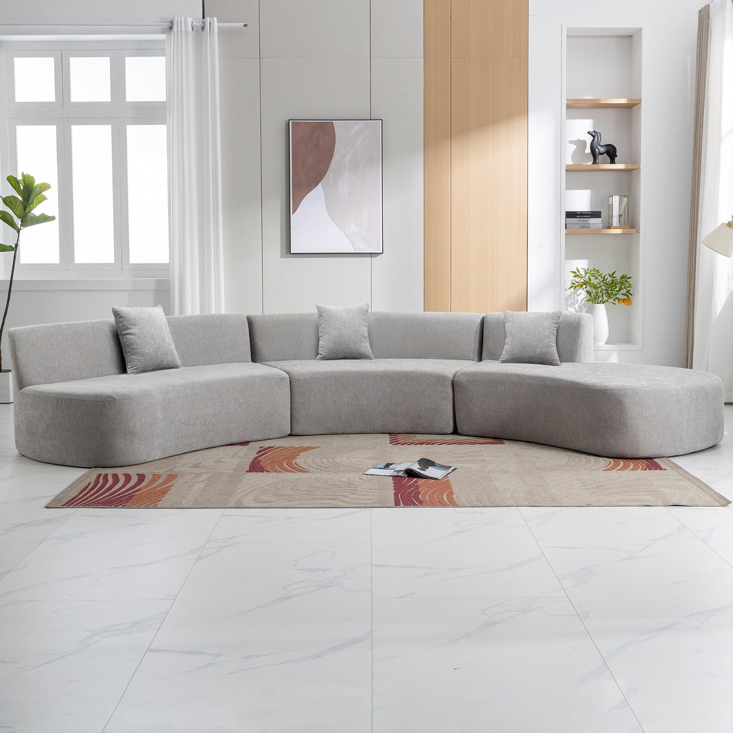 Curved Sofa, Modern Large Sectional Couch - Gray