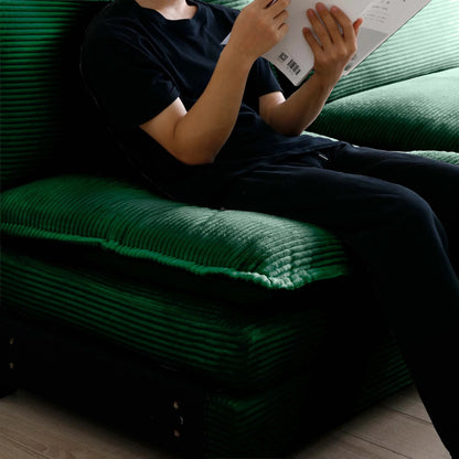 U Shape Sectional Cloud Sofa, Plush Corduroy Couch with Ottoman, Green