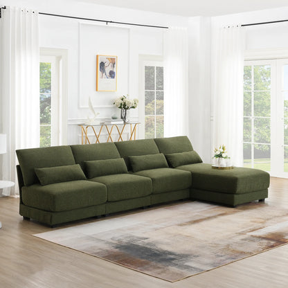 L Shape Couch, Deep Seat Sectional Sofa with Reversible Chaise, Green