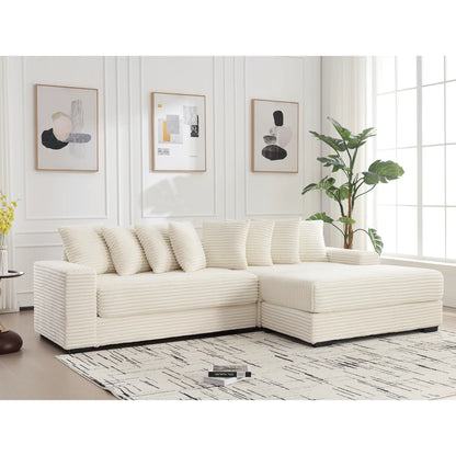 L Shaped Corduroy Couch, Plush Chaise Lounge Sofa, Beige