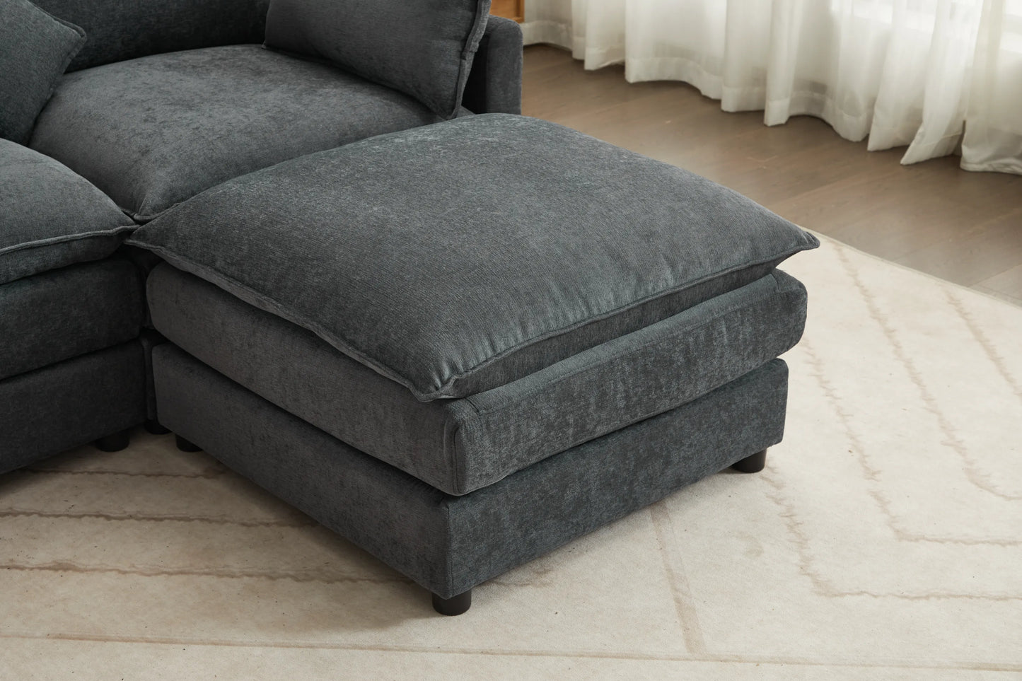 3 Seater Sofa, L Shaped Couch with Ottoman, Beige/Gray/Green