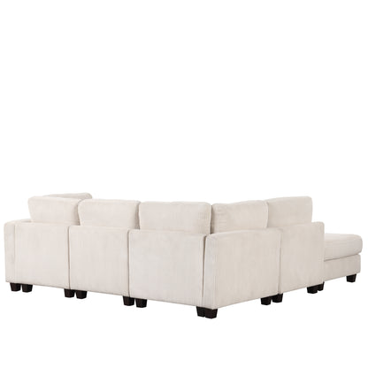 Louie Modular Sectional Sofa, Corduroy Couch with Ottoman - Beige