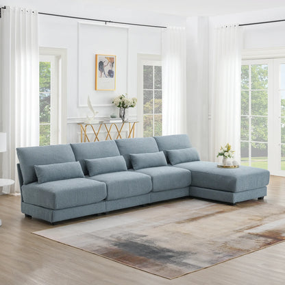 L Shape Couch, Deep Seat Sectional Sofa with Reversible Chaise, Blue