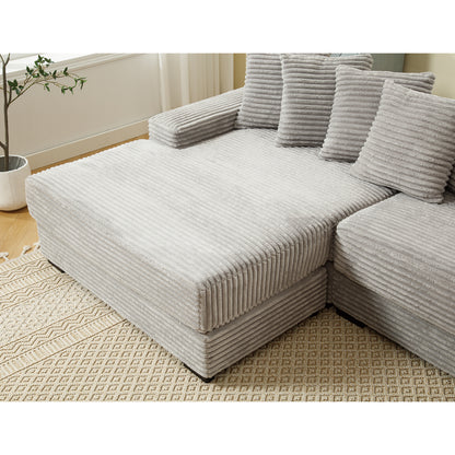 L Shaped Corduroy Couch, Plush Chaise Lounge Sofa, Gray