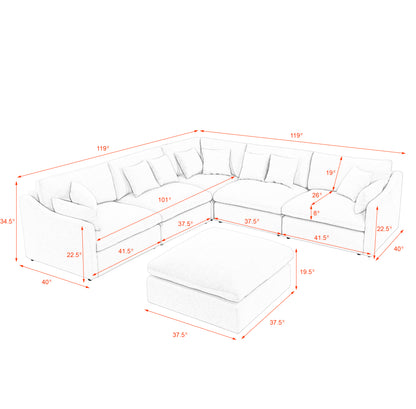Sofa L Shape, Corner Sectional Couch with Ottoman, Beige