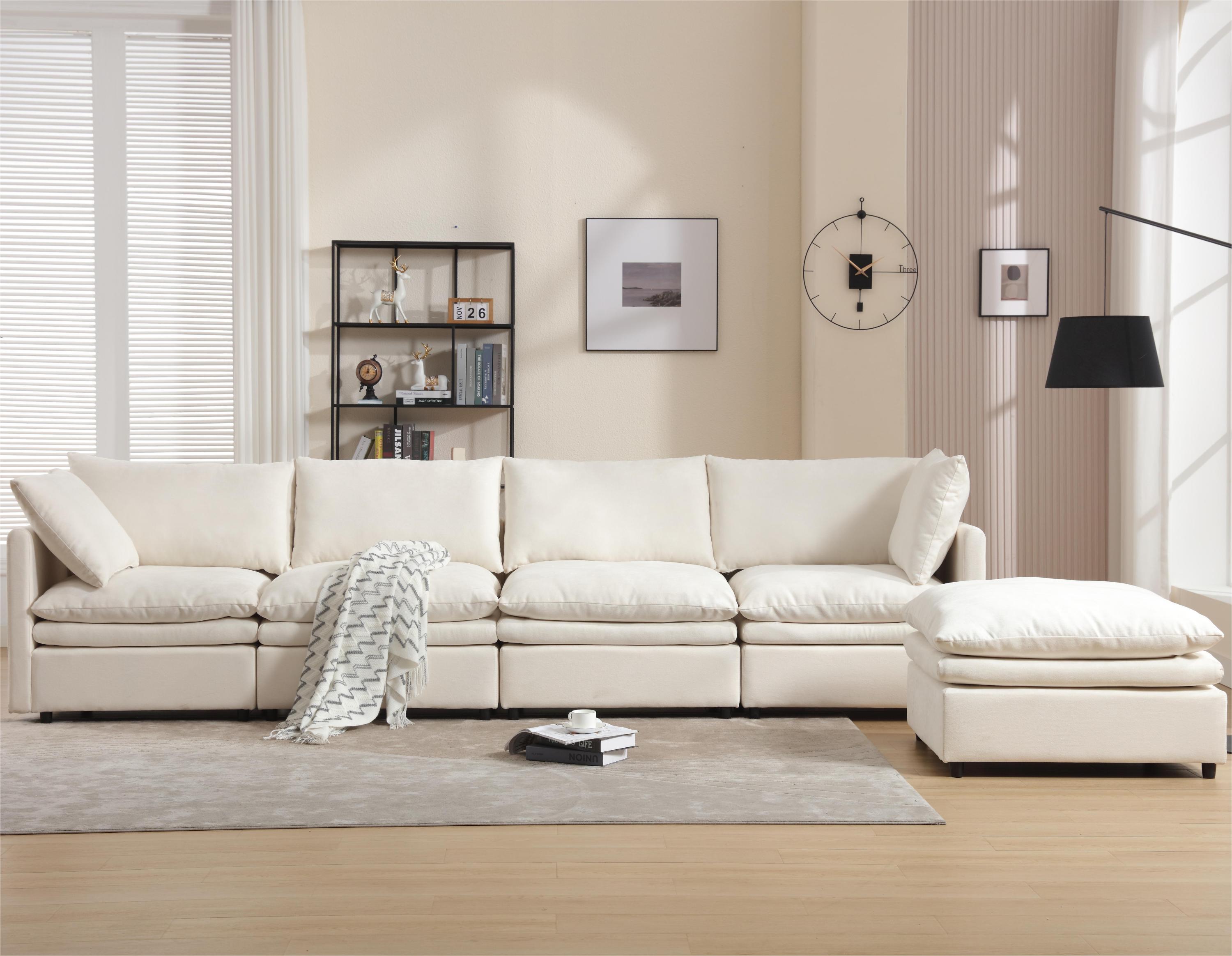 Modular Cloud Couch, U Shaped Sectional Sofa with Ottoman, Beige