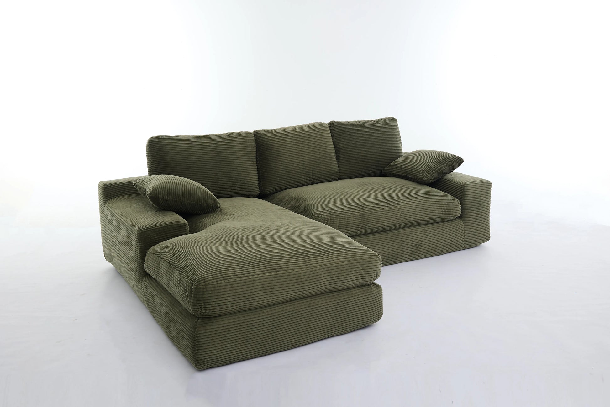 Chaise Lounge Sofa, L Shape Reversible Corduroy Couch Sectional, Green