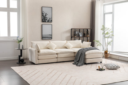 Louie Sofa L Shape, Modular Couch with Ottoman - Beige