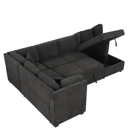 Louie Sectional Sleeper Sofa, Couch with Chaise and Storage - Black
