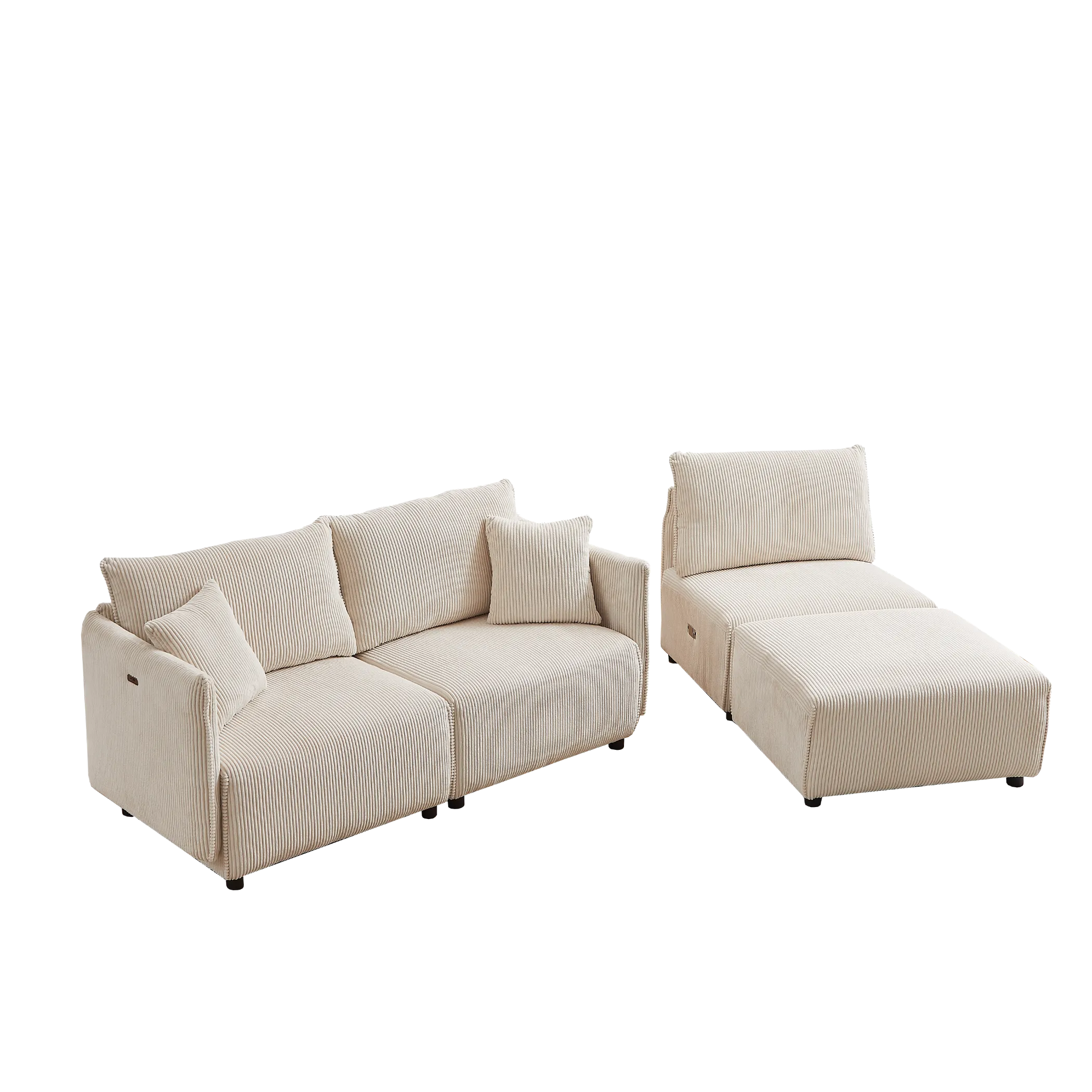 Modular U Shaped Sectional Sofa, Corduroy Couch with Ottoman - Beige