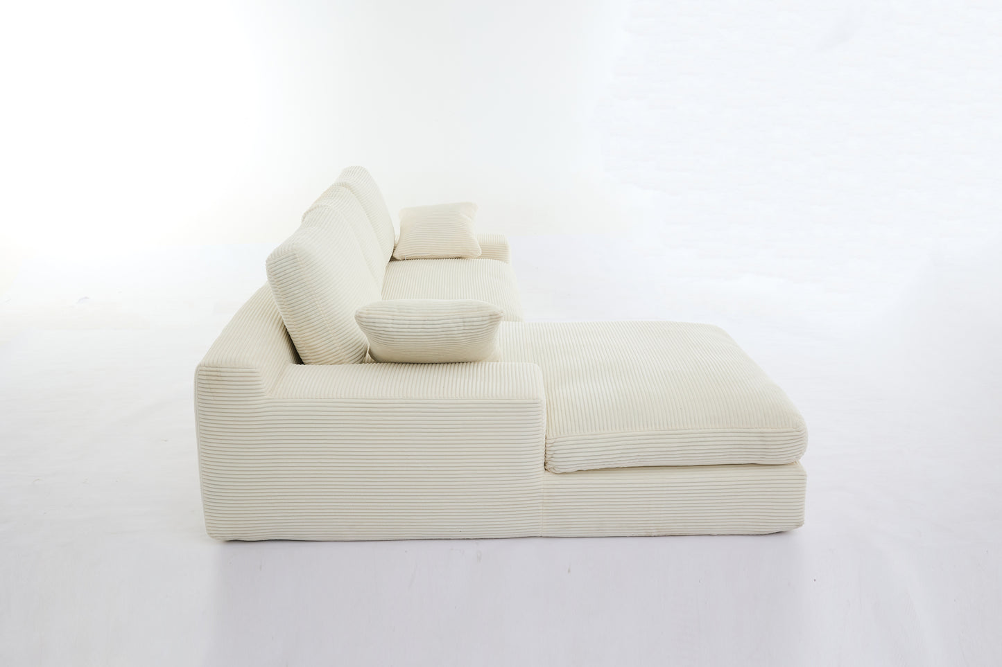 Chaise Lounge Sofa, L Shape Reversible Corduroy Couch Sectional, White