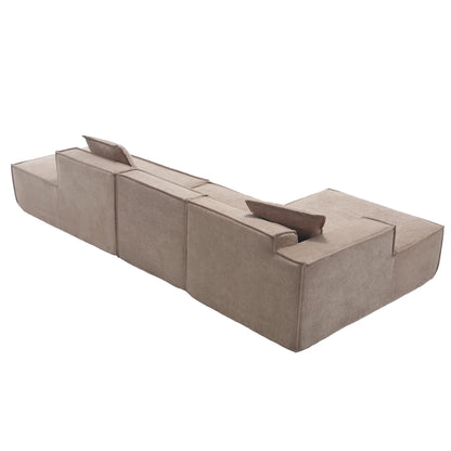 Modular Lounge Sofa, L Shaped Sectional with Chaise, Light Brown