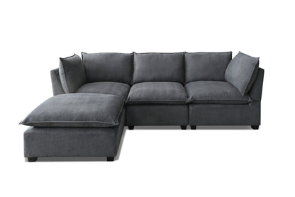 Plush Modular Sectional Sofa, L-Shaped Couch with Ottoman, Gray