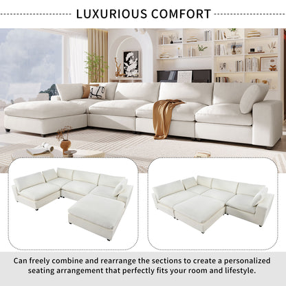 Cloud Couch Sectional, Large Modular Sofa with Ottoman, Beige