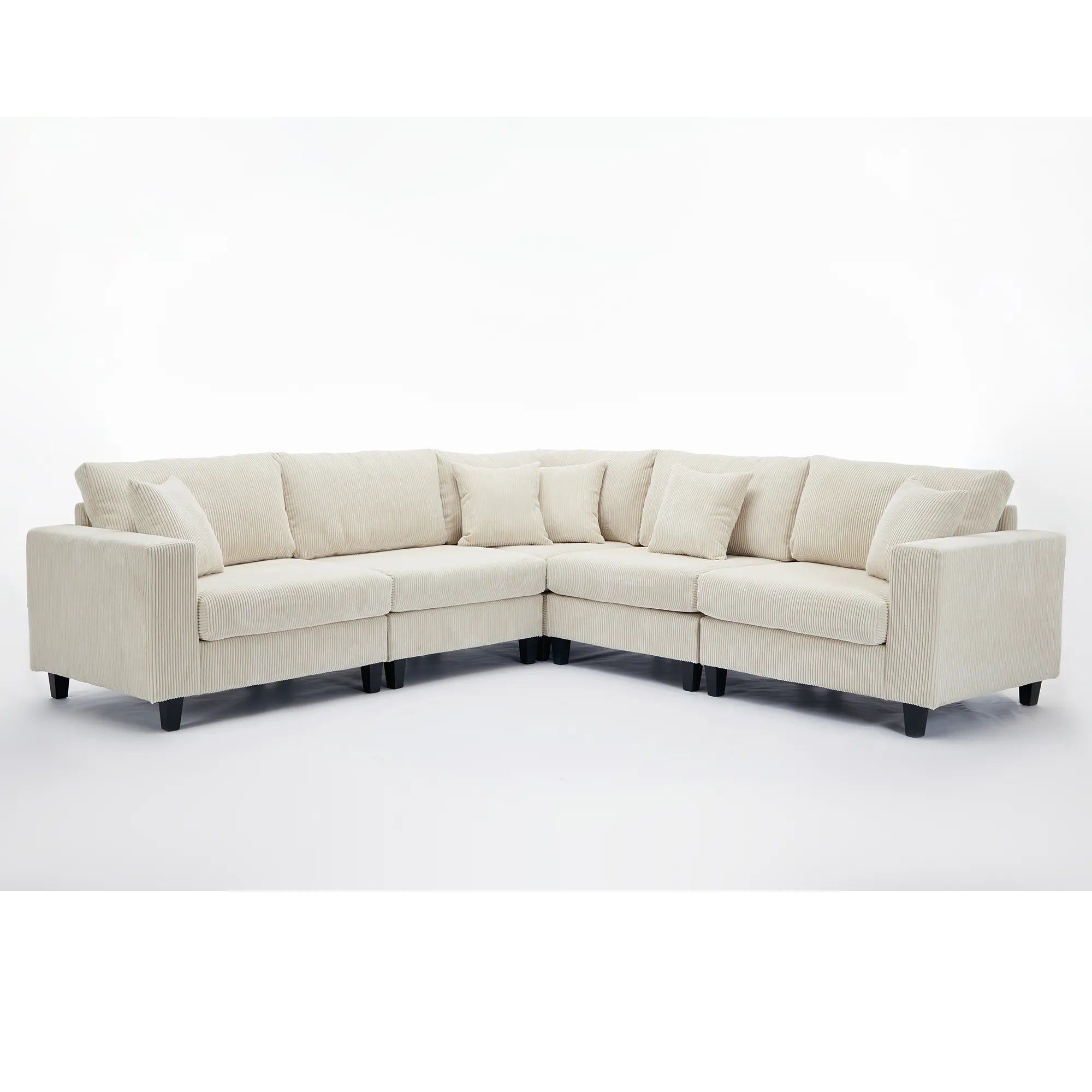 Modular Sectional Sofa, Deep Seat Corduroy Couch, Beige