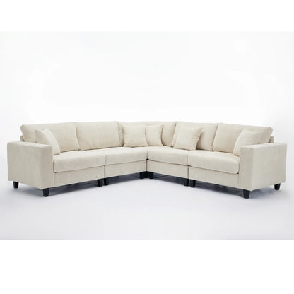 Modular Sectional Sofa, Deep Seat Corduroy Couch, Beige