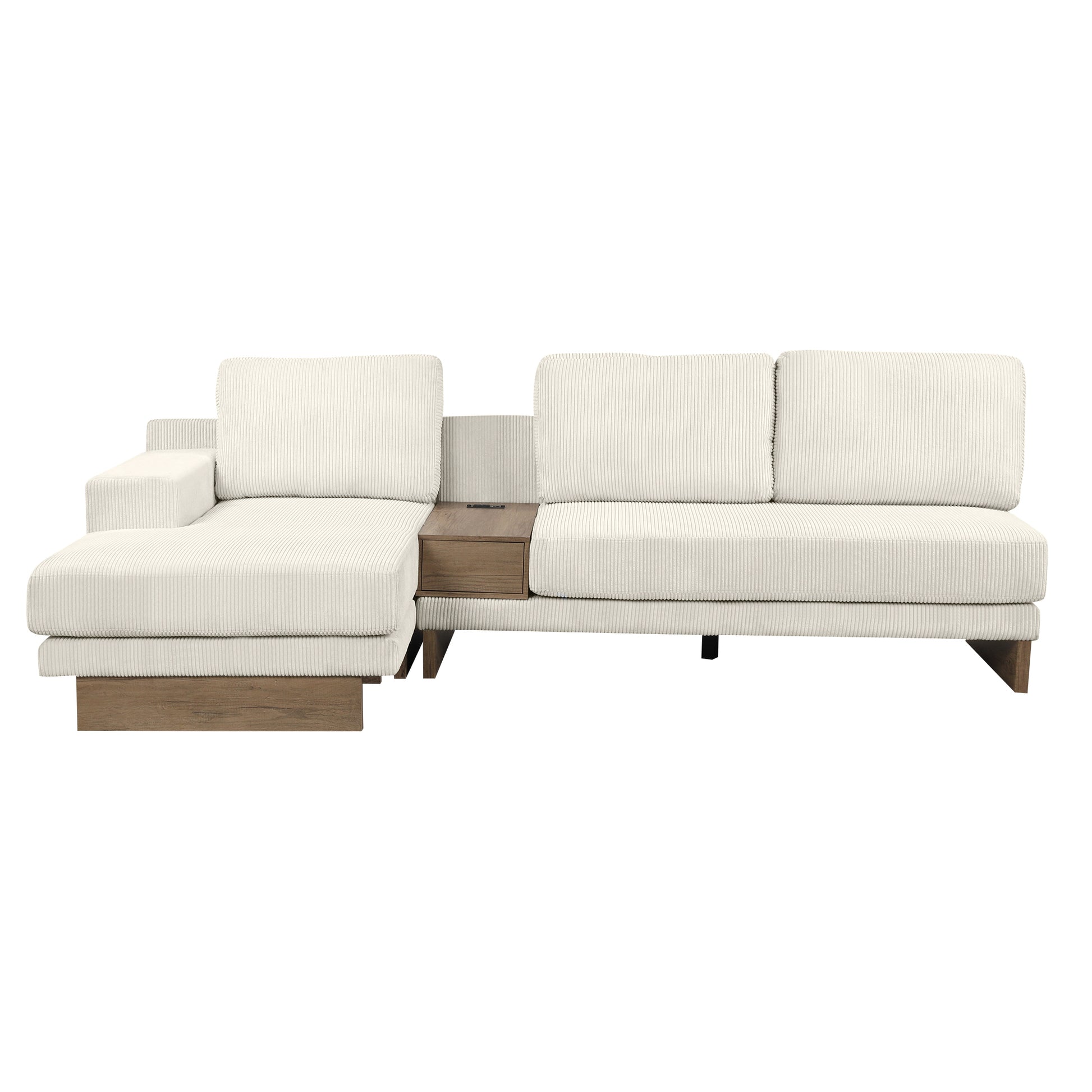 Corduroy Couch, Modern L Shaped Sectional Sofa with Reversible Chaise, Beige
