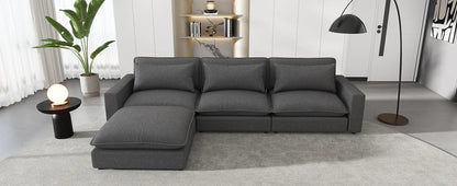 Comfy Sectional Cloud Couch, Chenille Sofa with Ottoman, Grey