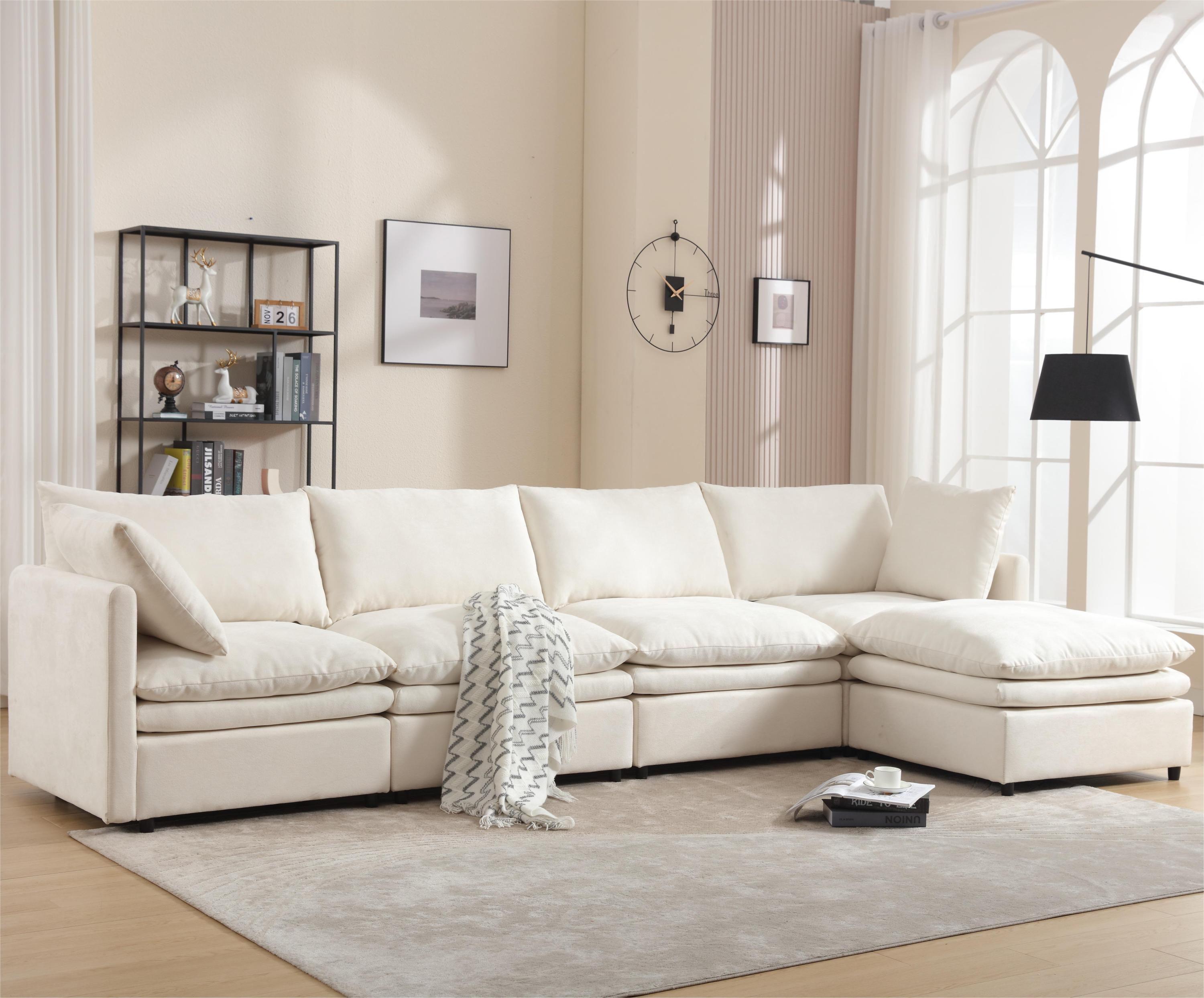 Modular Cloud Couch, U Shaped Sectional Sofa with Ottoman, Beige