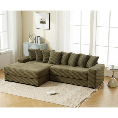 L Shaped Corduroy Couch, Plush Chaise Lounge Sofa, Green