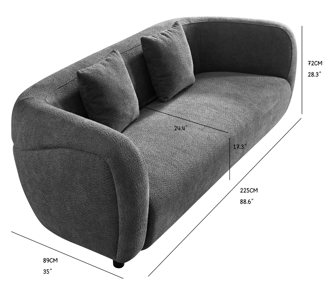 Modern Deep Seat Sofa, Plush Upholstered Couch Dimensions, White/Camel