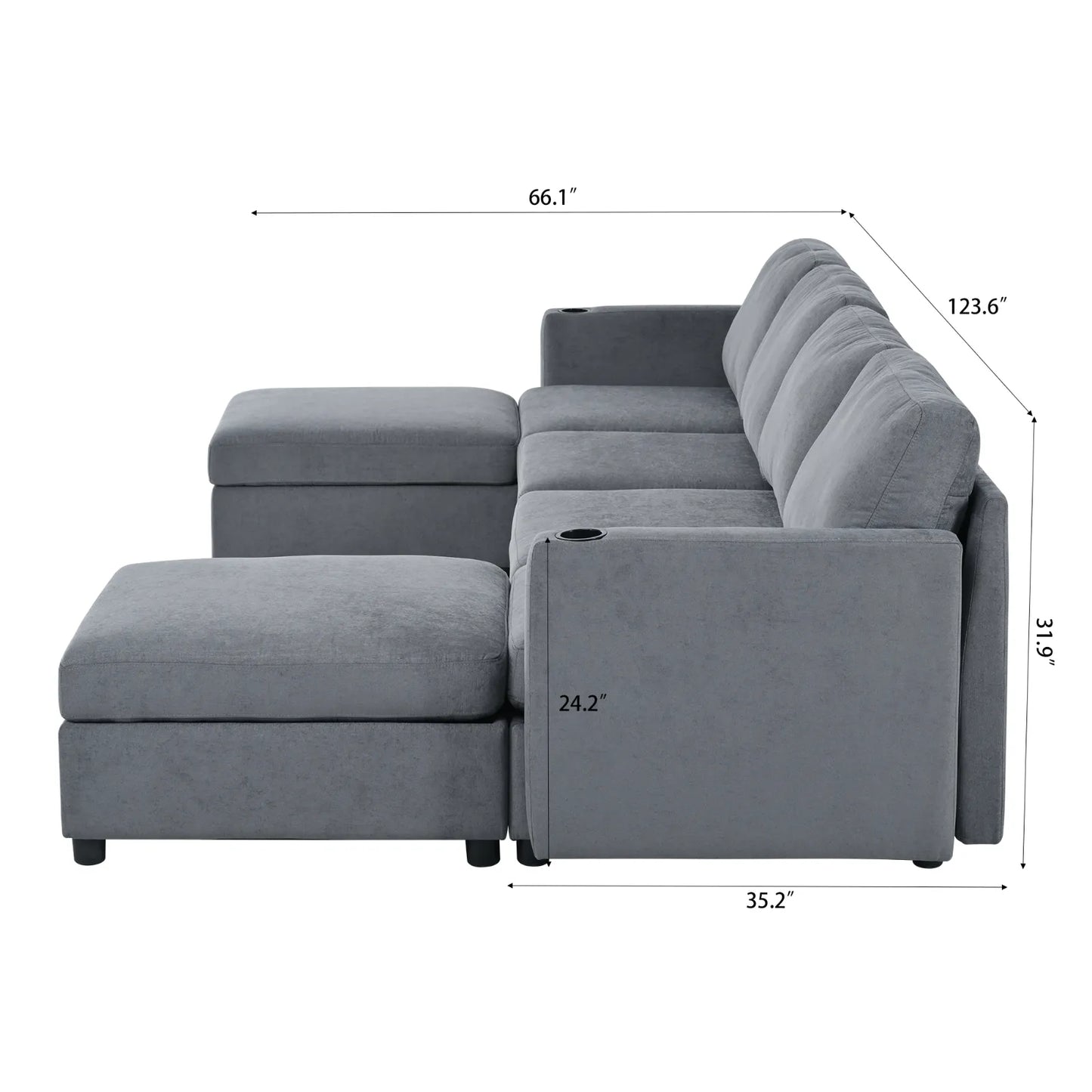 Large Sectional Couch with Storage, Sofa with Chaise- Gray