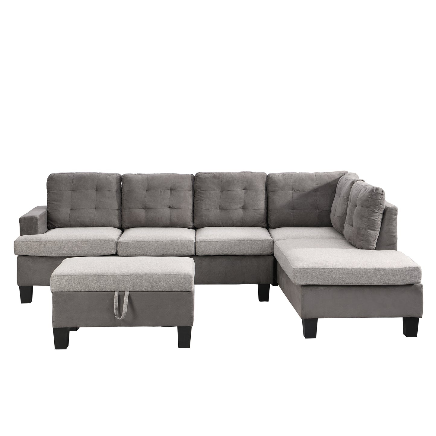 Gray Sectional Couch, Sofa with Chaise and Storage Ottoman