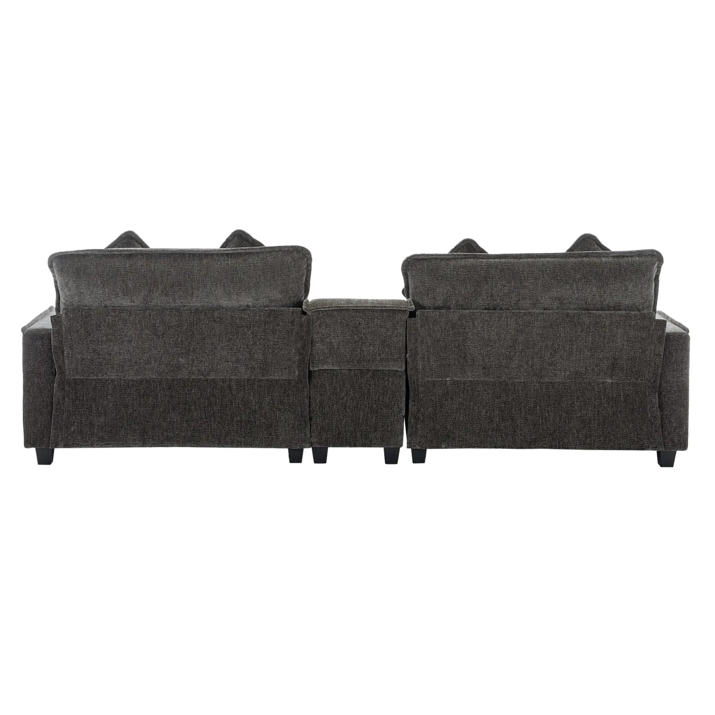 Plush Couch, Deep Seat Couch with Ottomans, Black
