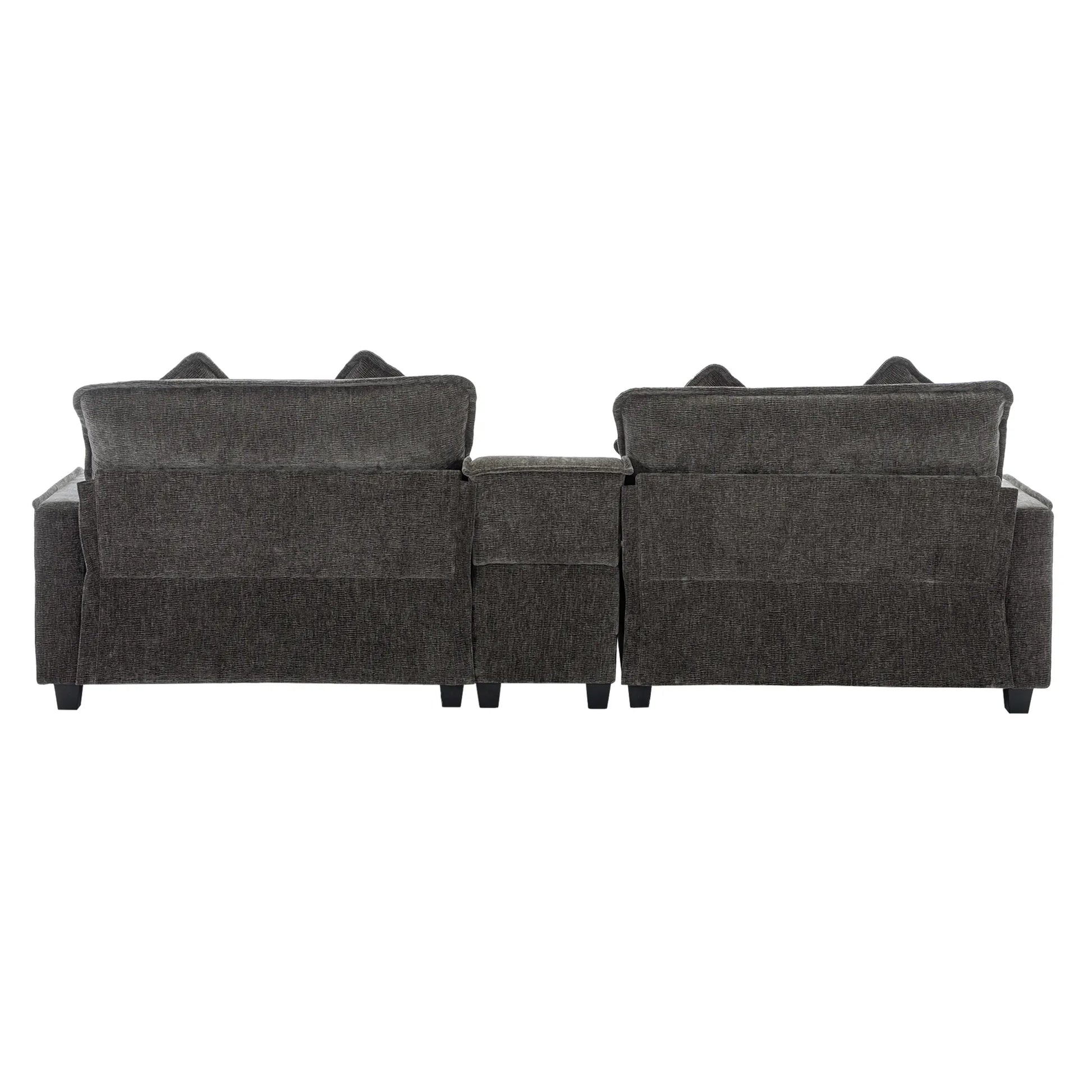 Plush Couch, Deep Seat Couch with Ottomans, Black